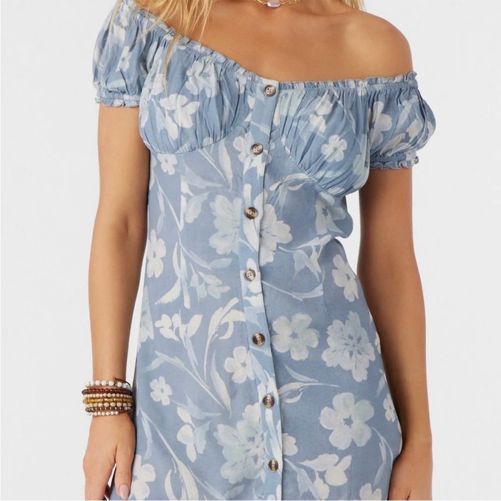 Floral Off-Shoulder Blue Dress